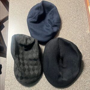Set of Three Black and Navy Flat Caps